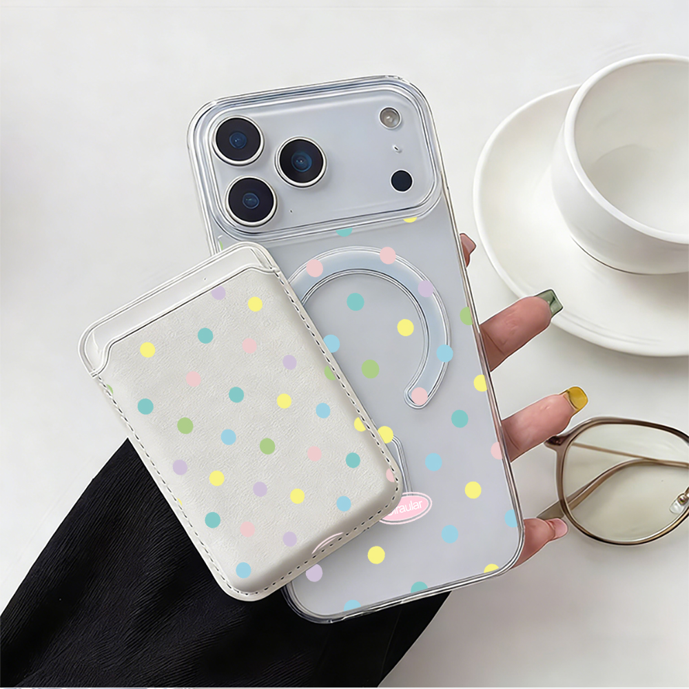 Leather Wallet Card Holder Phone Cover - Colorful Polka Dot For Magsafe wallet